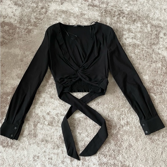 ZARA CROP TOP WITH TIES - Picture 1 of 5